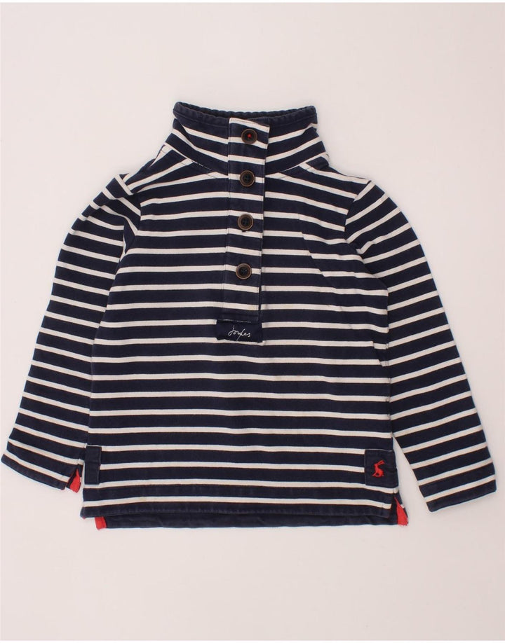 JOULES Girls Button Neck Sweatshirt Jumper 3-4 Years Navy Blue Striped