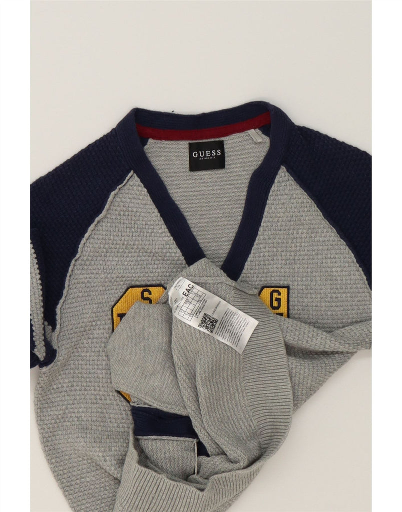 GUESS Boys Graphic Cardigan Sweater 15-16 Years Grey Colourblock Cotton Vintage Guess and Second-Hand Guess from Messina Hembry 