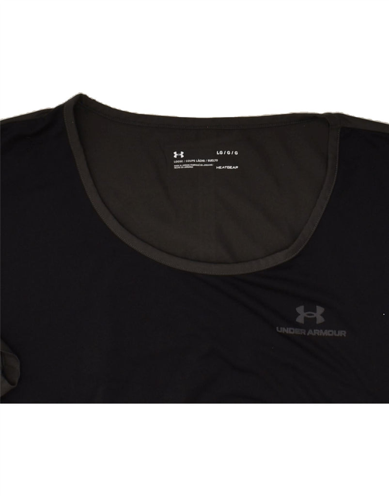 UNDER ARMOUR Womens T-Shirt Top UK 16 Large Black Colourblock Polyester | Vintage Under Armour | Thrift | Second-Hand Under Armour | Used Clothing | Messina Hembry 