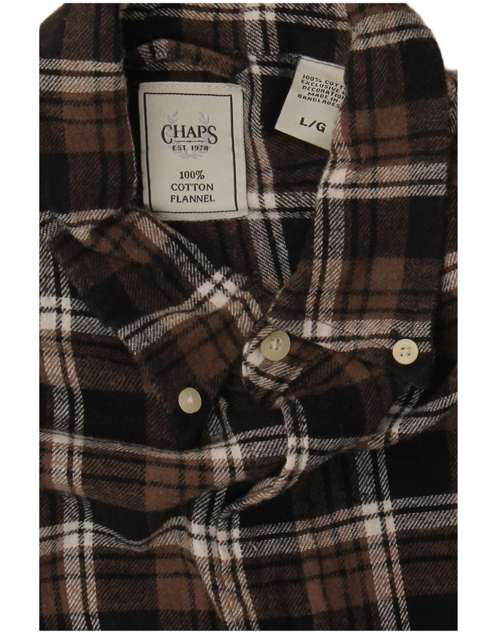 CHAPS Mens Grant Fit Flannel Shirt Large Brown Check Cotton