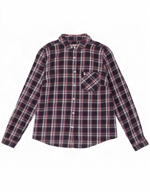 Jack Wills Womens Flannel Shirt UK 12 Medium Navy Blue Check Cotton