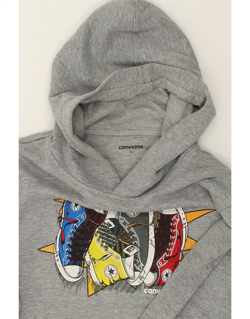 CONVERSE Boys Graphic Hoodie Jumper 13-14 Years XL Grey Cotton | Vintage Converse | Thrift | Second-Hand Converse | Used Clothing | Messina Hembry 