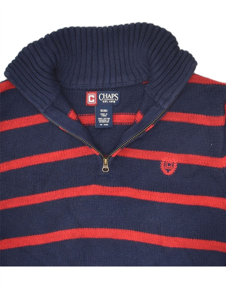 CHAPS Boys Zip Neck Jumper Sweater 7-8 Years Small Navy Blue Striped | Vintage Chaps | Thrift | Second-Hand Chaps | Used Clothing | Messina Hembry 