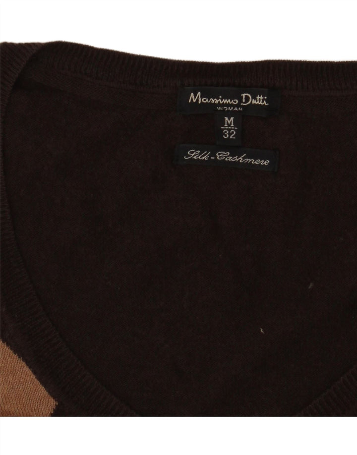 Massimo Dutti Womens V-Neck Jumper Sweater UK 14 Medium Brown