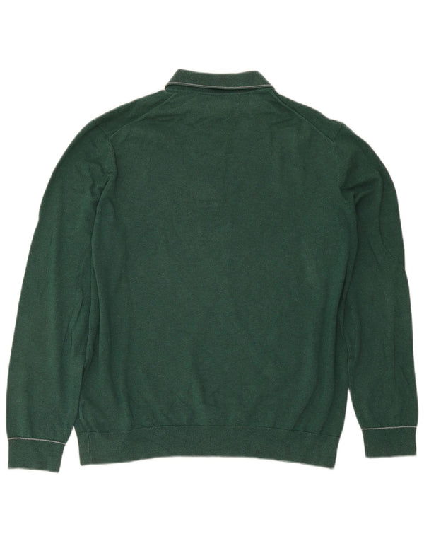Marks & Spencer Mens Polo Neck Jumper Sweater Large Green Cotton