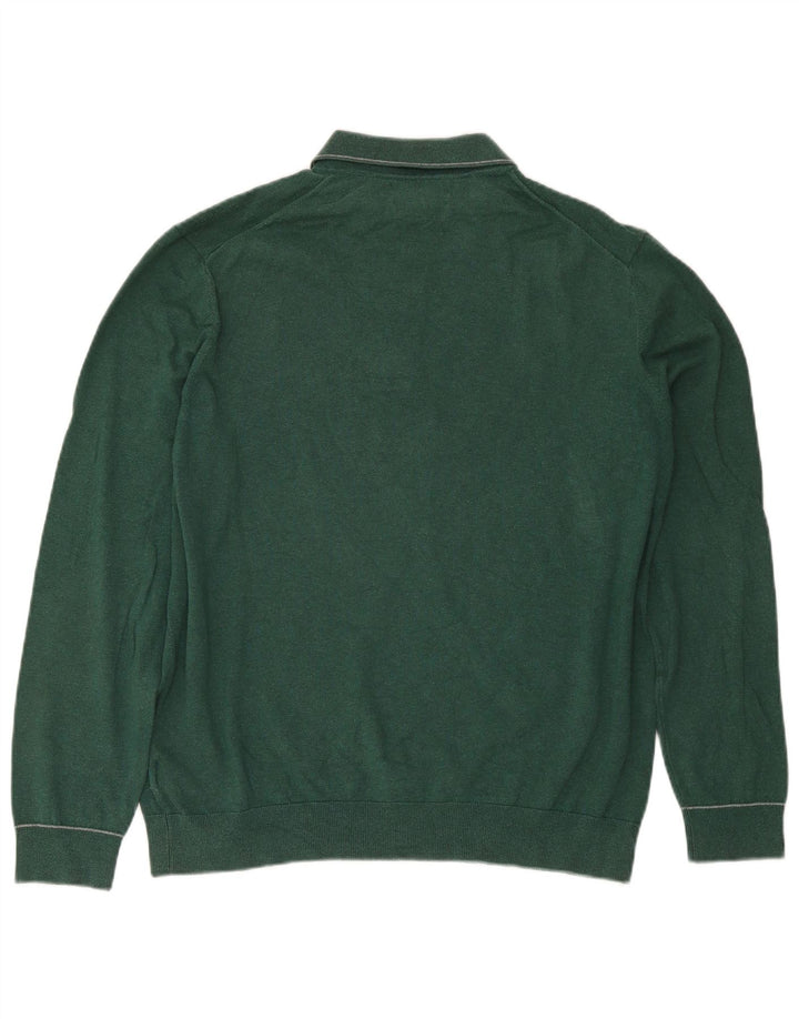 Marks & Spencer Mens Polo Neck Jumper Sweater Large Green Cotton