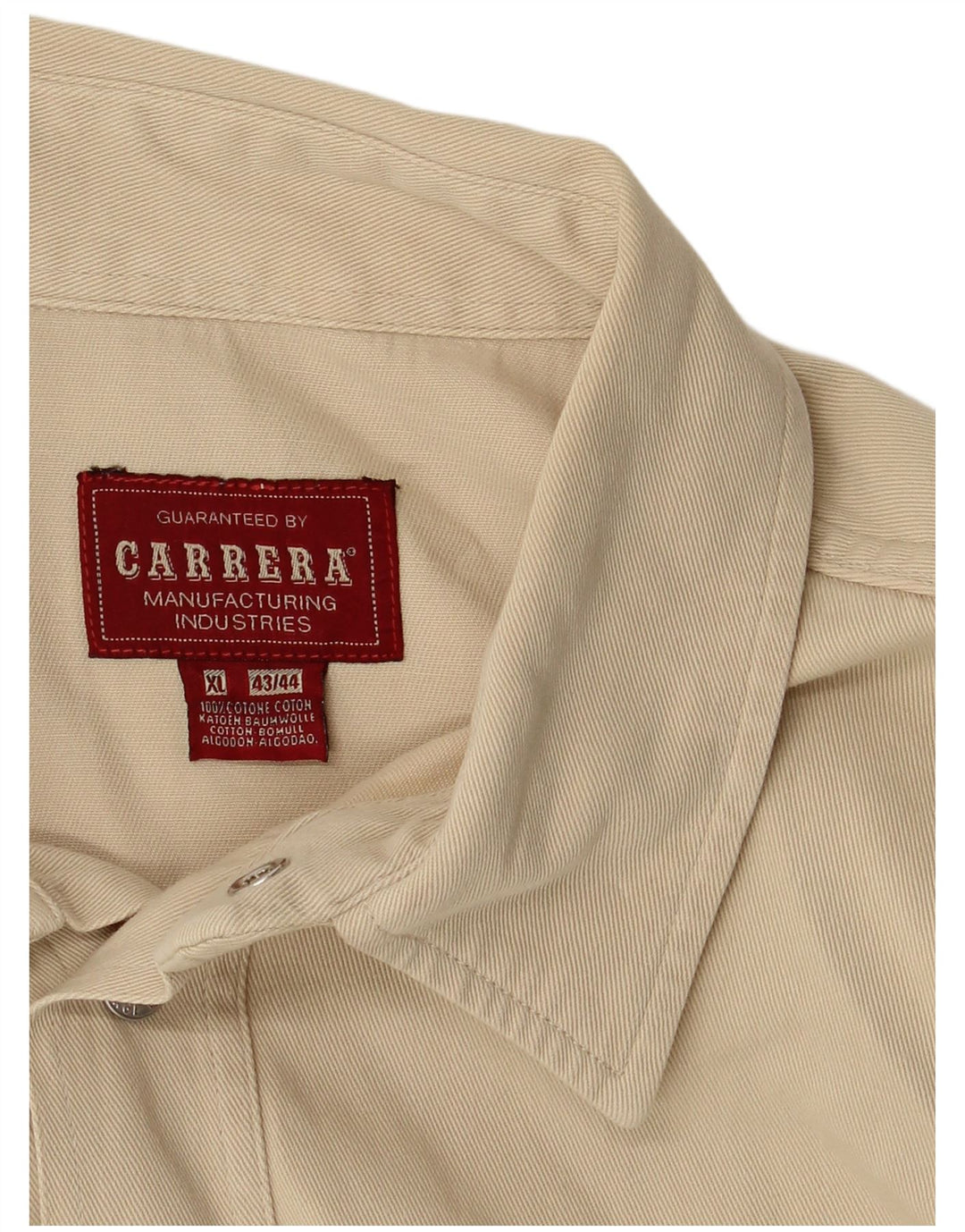 Carrera Mens Shirt Size 43/44 XL Beige Cotton