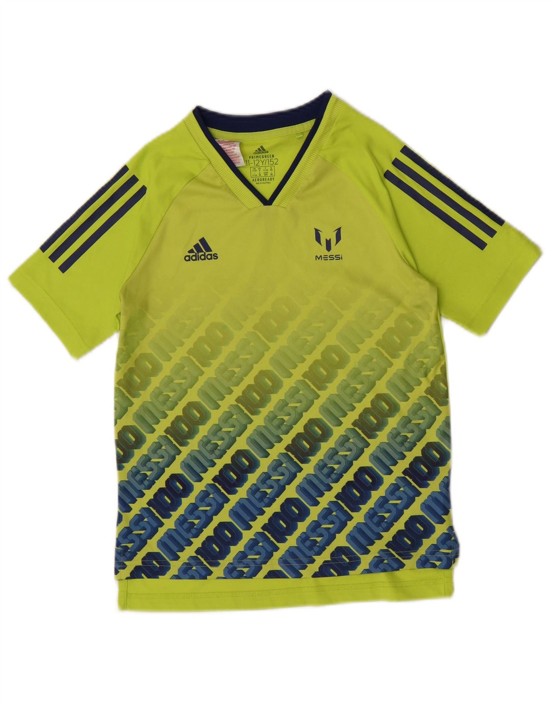 Adidas Boys MESSI Graphic T-Shirt Top 11-12 Years Green Polyester