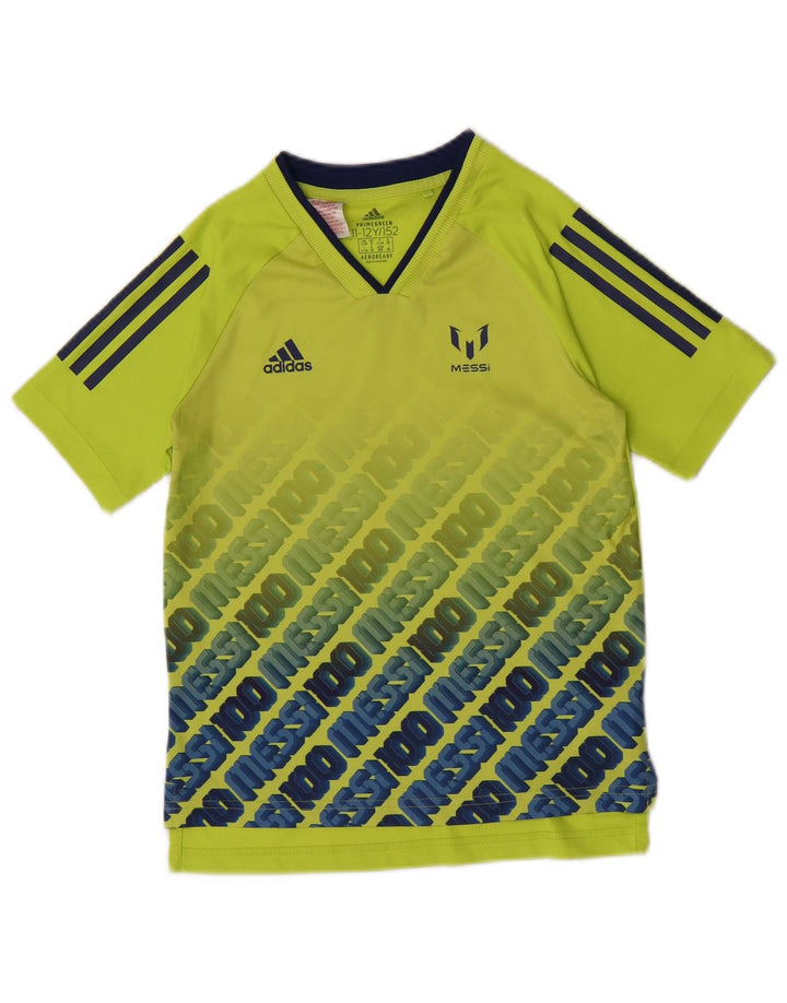Adidas Boys MESSI Graphic T-Shirt Top 11-12 Years Green Polyester