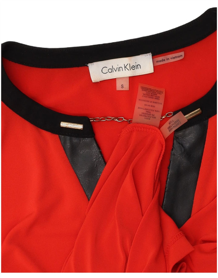 Calvin Klein Womens Blouse Top UK 10 Small Red Colourblock Polyester