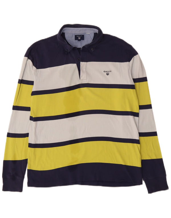 Gant Mens Long Sleeve Rugby Polo Shirt Medium Multicoloured Striped Cotton