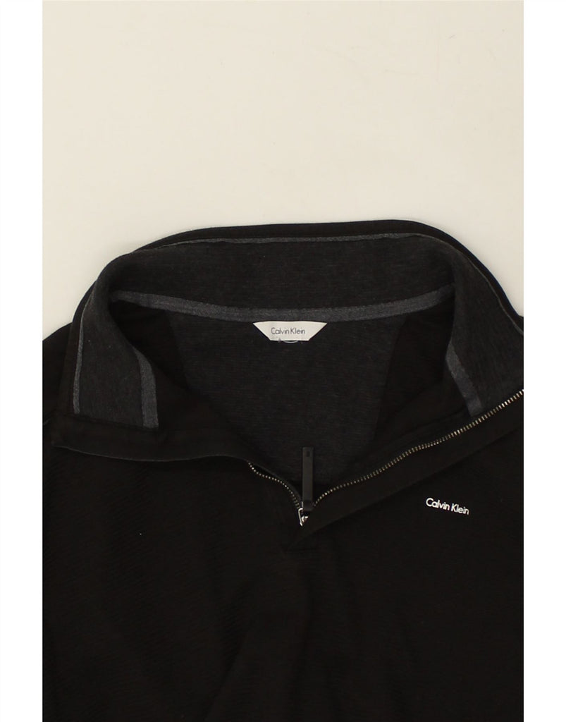 CALVIN KLEIN Mens Zip Neck Jumper Sweater Small Black Cotton | Vintage Calvin Klein | Thrift | Second-Hand Calvin Klein | Used Clothing | Messina Hembry 