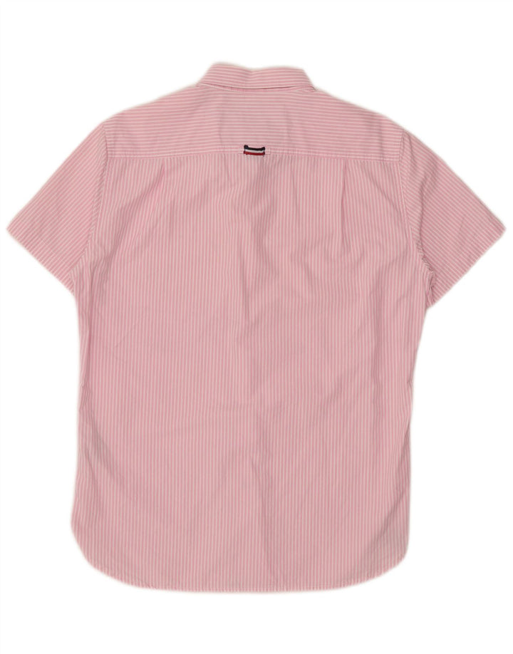 Superdry Mens Short Sleeve Shirt Large Pink Striped Cotton