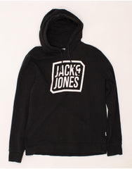 JACK & JONES Mens Graphic Hoodie Jumper XL Black Cotton