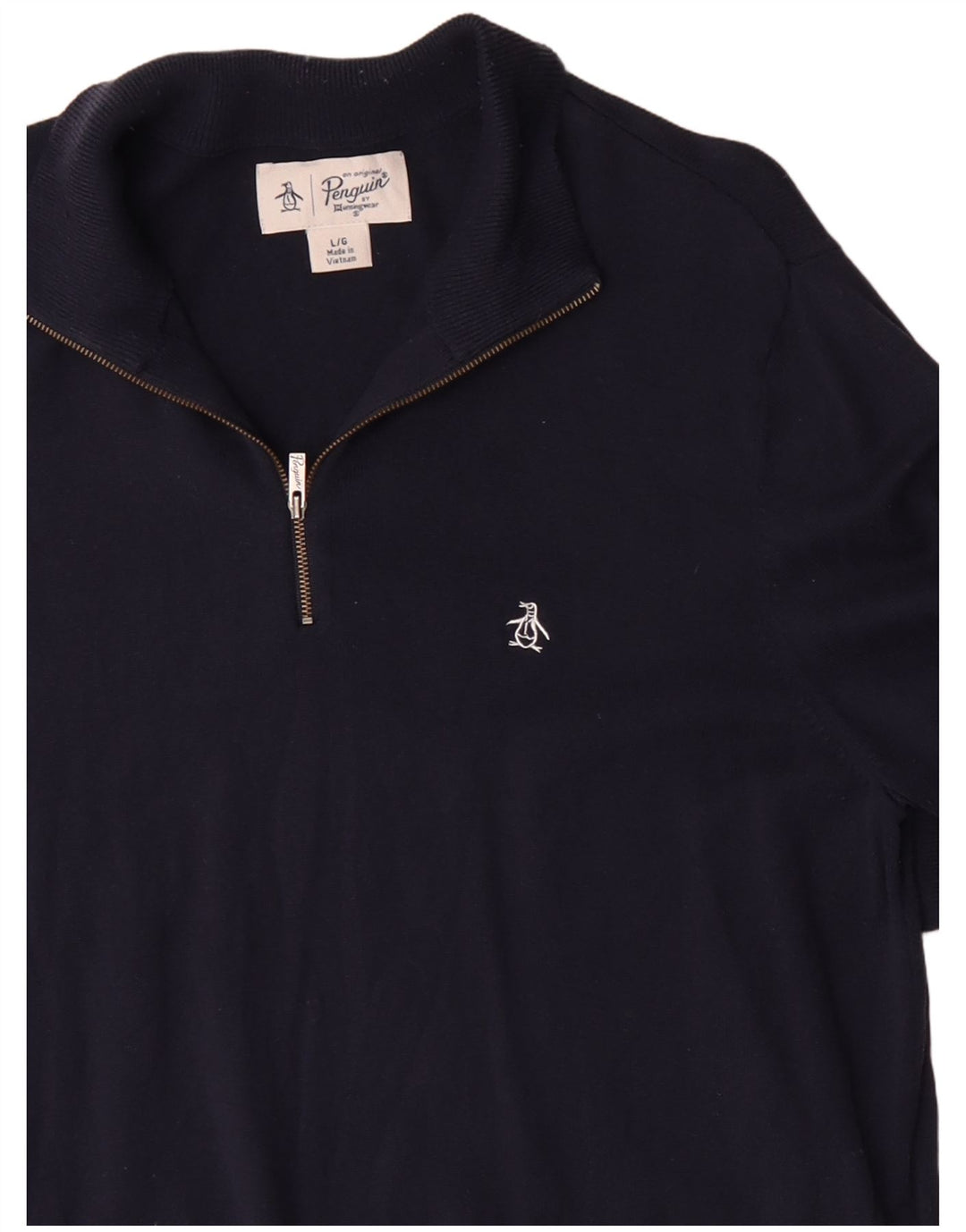 Penguin Mens Zip Neck Jumper Sweater Large Navy Blue Cotton