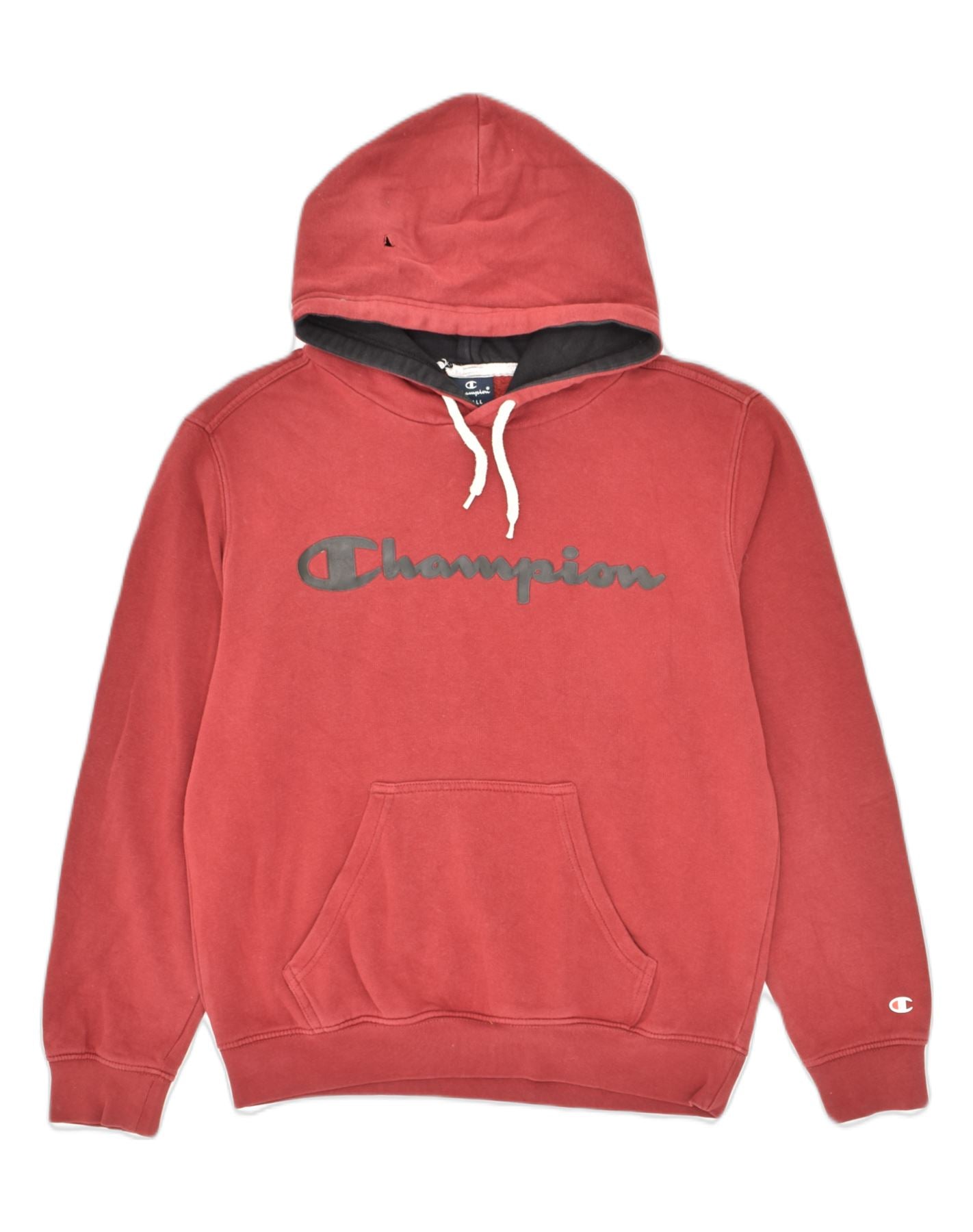 CHAMPION Mens Graphic Hoodie Jumper Small Red Cotton Vintage