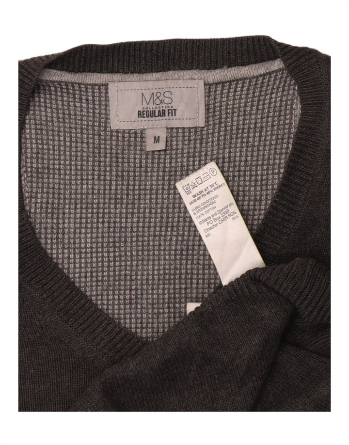 Marks & Spencer Mens Regular Fit V-Neck Jumper Sweater Medium Grey Flecked
