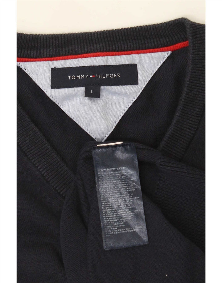 Tommy Hilfiger Mens Regular Fit V-Neck Jumper Sweater Large Navy Blue