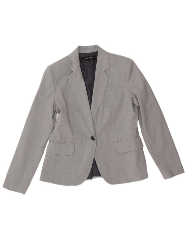 Zara Womens 1 Button Blazer Jacket EU 40 Medium Grey Houndstooth Polyester