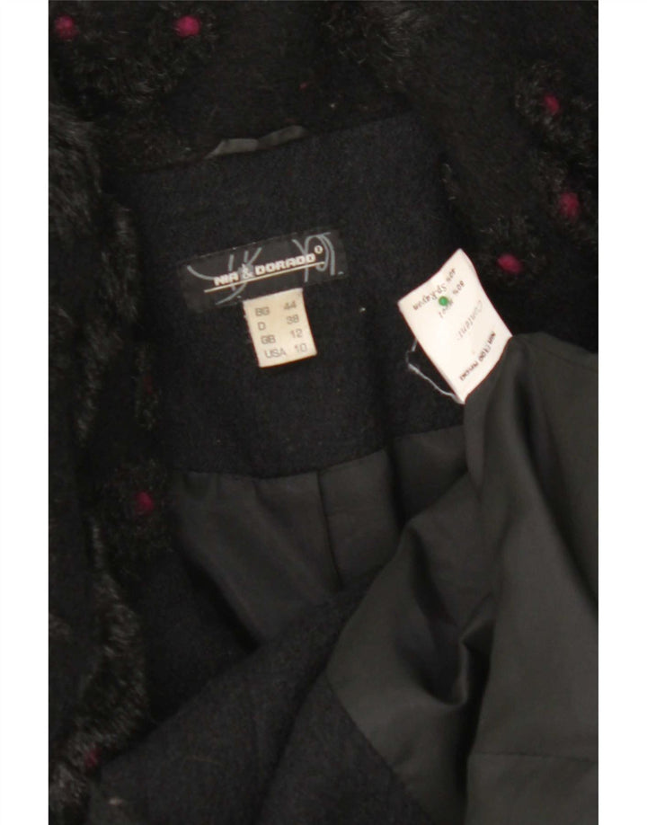 Vintage Womens Double Breasted Coat UK 12 Medium Black Wool