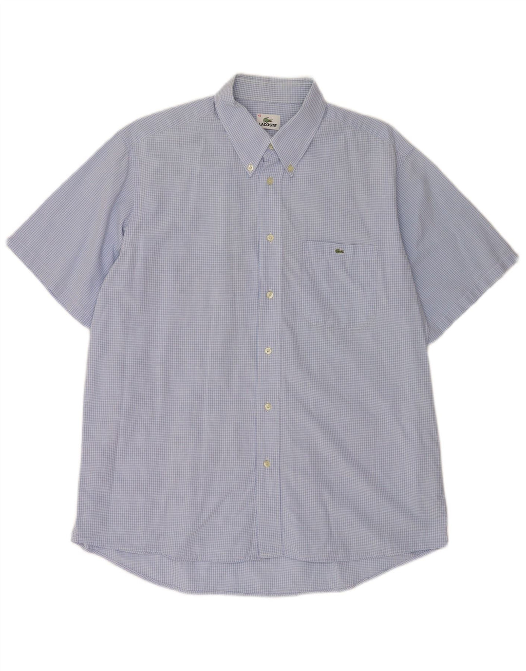 Lacoste Mens Short Sleeve Shirt Size 42 Large Blue Check Cotton
