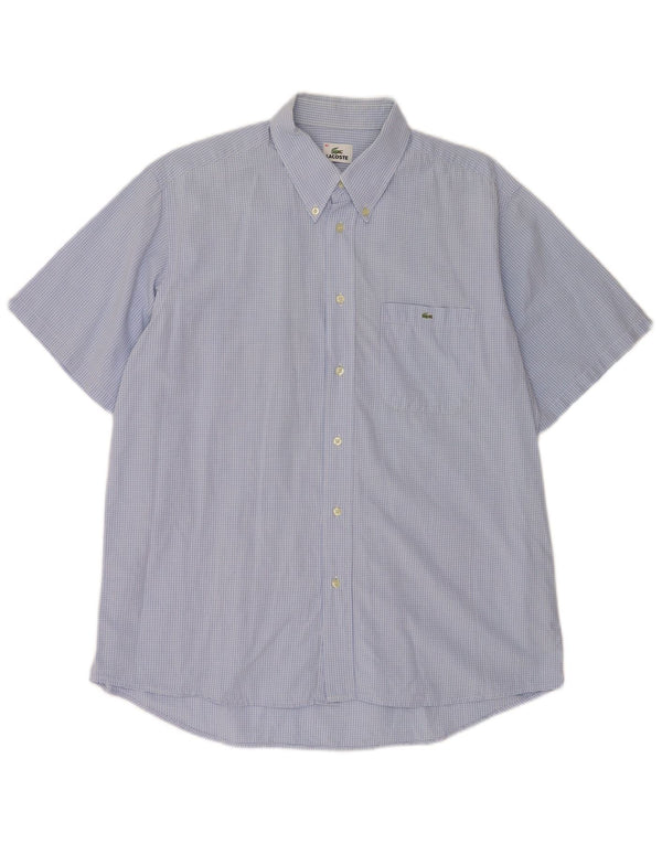 Lacoste Mens Short Sleeve Shirt Size 42 Large Blue Check Cotton