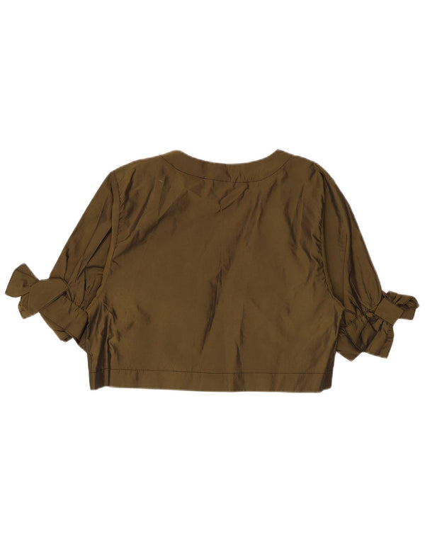 Vintage Womens 1/2 Sleeve Bolero Top UK 14 Medium Khaki Polyester