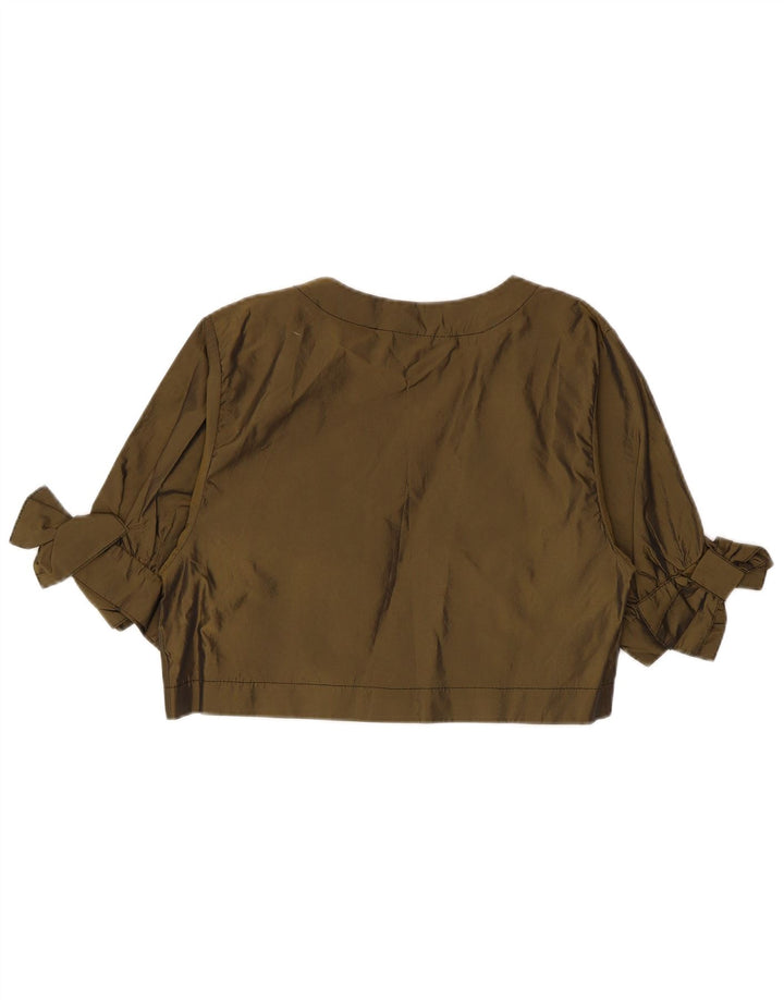 Vintage Womens 1/2 Sleeve Bolero Top UK 14 Medium Khaki Polyester