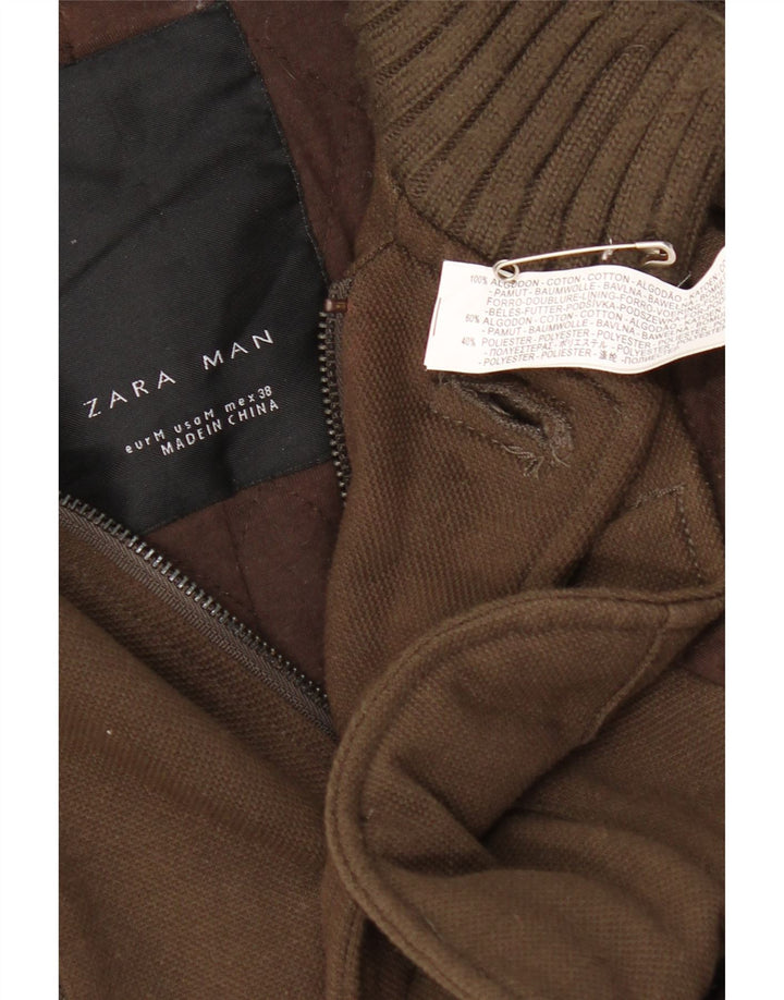 Zara Mens Windbreaker Jacket UK 38 Medium Khaki Cotton