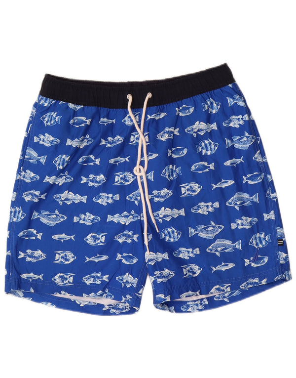 NAUTICA Mens Abstract Pattern Swimming Shorts Medium  Blue Polyester
