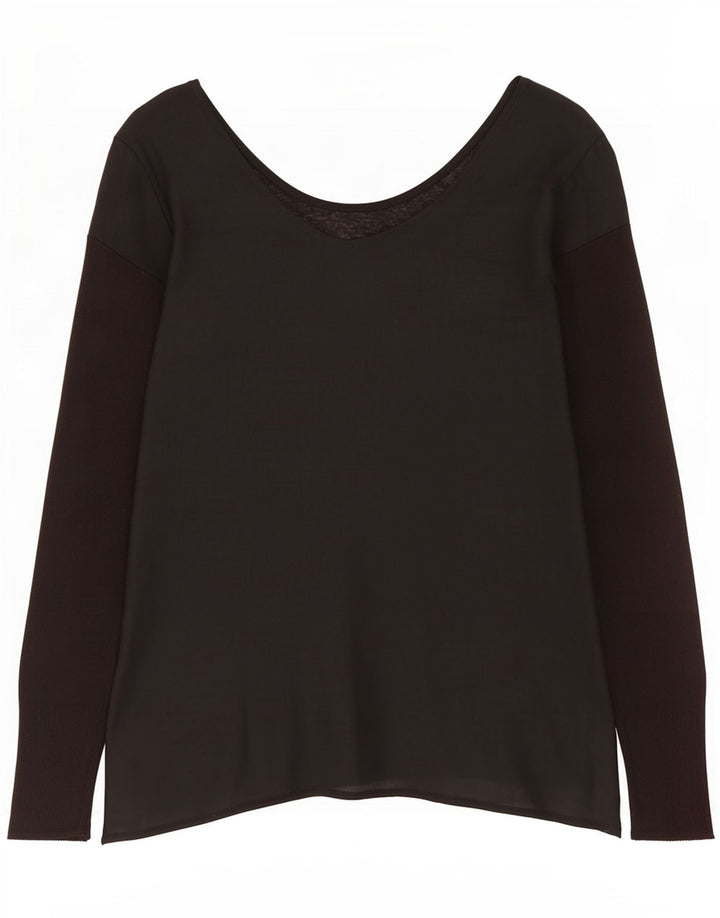 Vintage Womens Top Long Sleeve UK 12 Medium Black