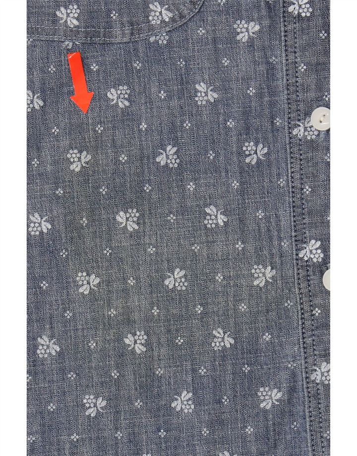 LANDS END Womens Shirt UK 14 Medium Blue Floral Cotton Vintage Lands End and Second-Hand Lands End from Messina Hembry 