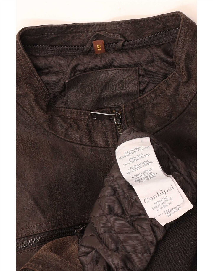 Conbipel Mens Leather Bomber Jacket IT 50 Large Brown