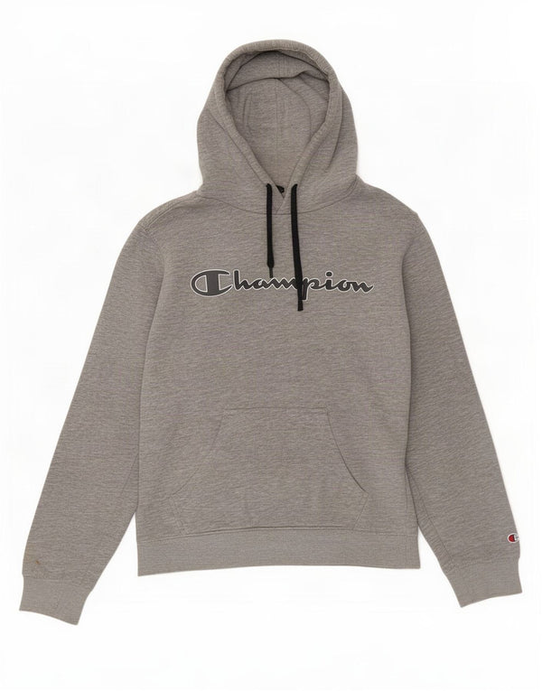 Champion Mens Graphic Hoodie Jumper Small Grey Flecked Cotton