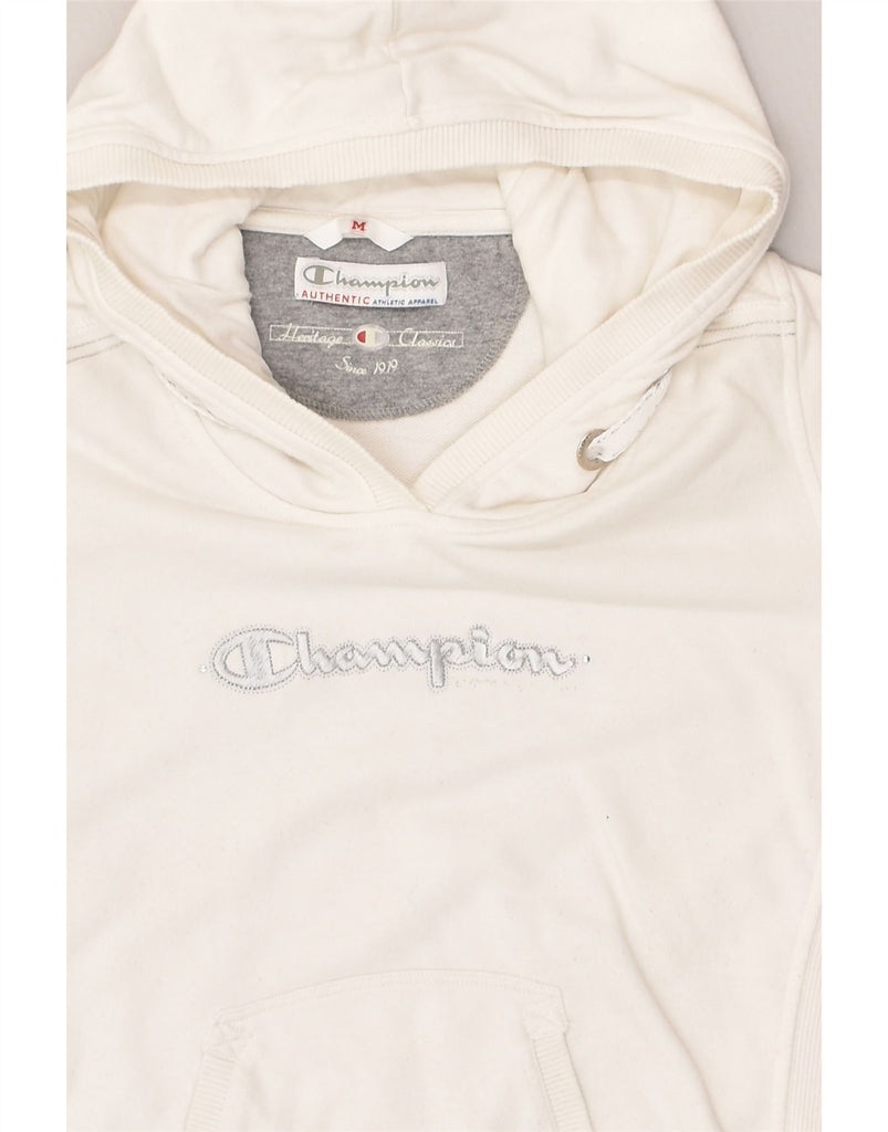 CHAMPION Womens Graphic Hoodie Jumper UK 12 Medium White Cotton | Vintage Champion | Thrift | Second-Hand Champion | Used Clothing | Messina Hembry 