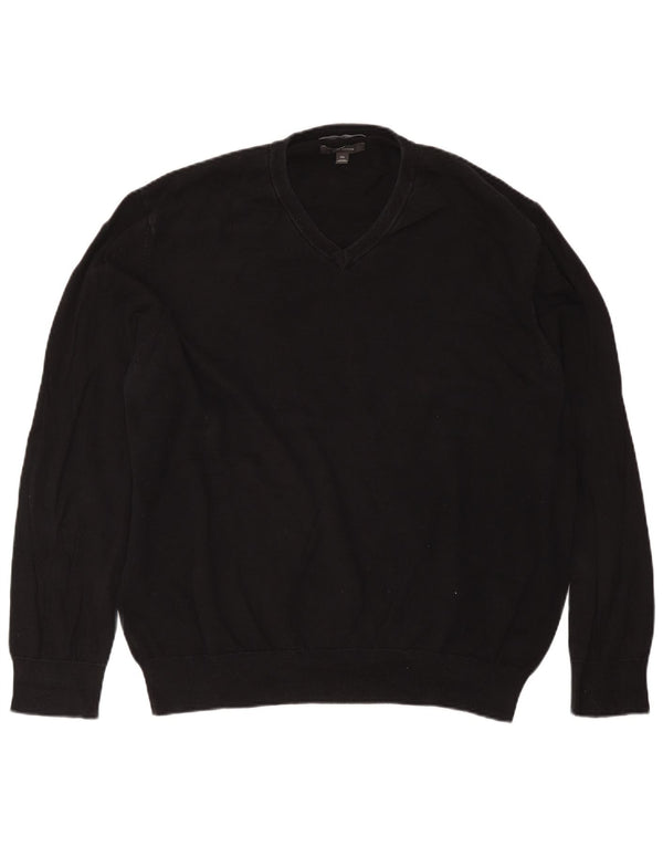 Marks & Spencer Mens V-Neck Jumper Sweater 2XL Black Cotton