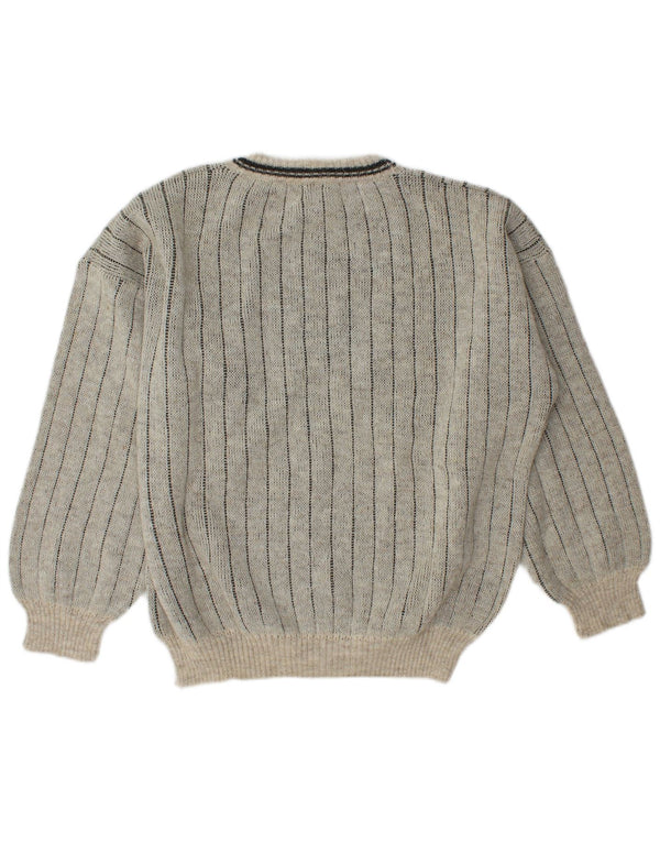 Vintage Mens Crew Neck Jumper Sweater IT 50 Medium Grey Colourblock Wool