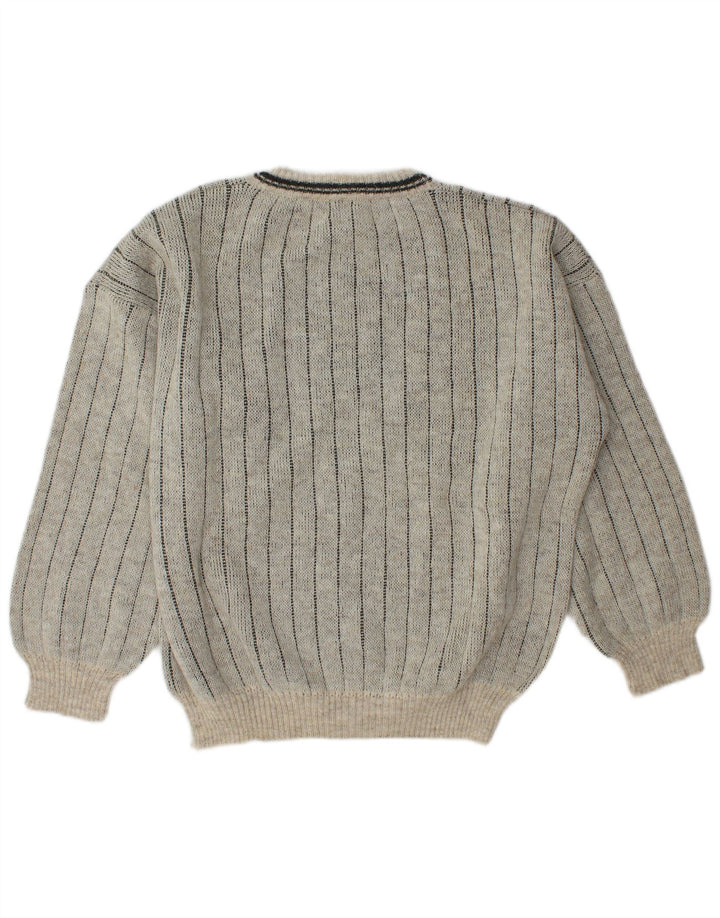 Vintage Mens Crew Neck Jumper Sweater IT 50 Medium Grey Colourblock Wool