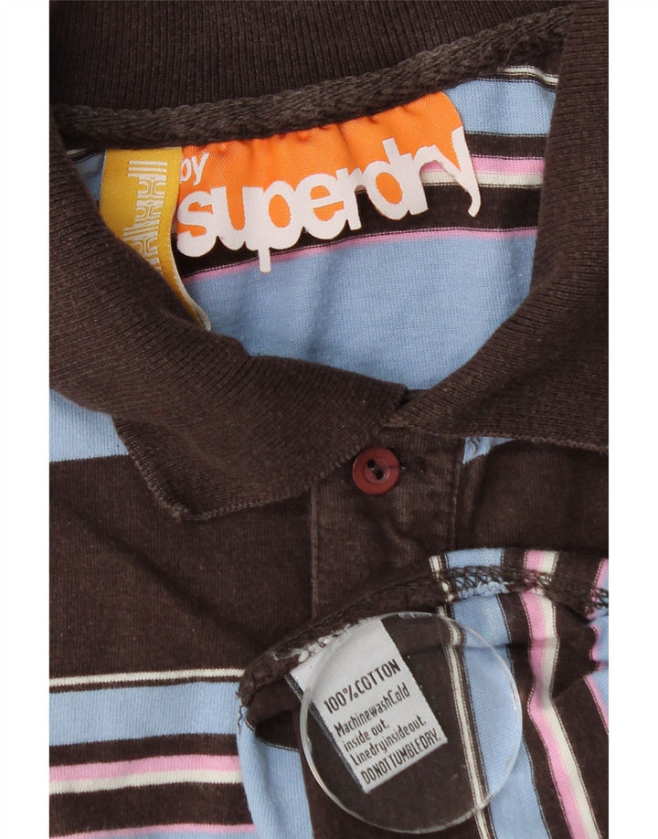 Superdry Mens Polo Shirt Small Brown Striped Cotton