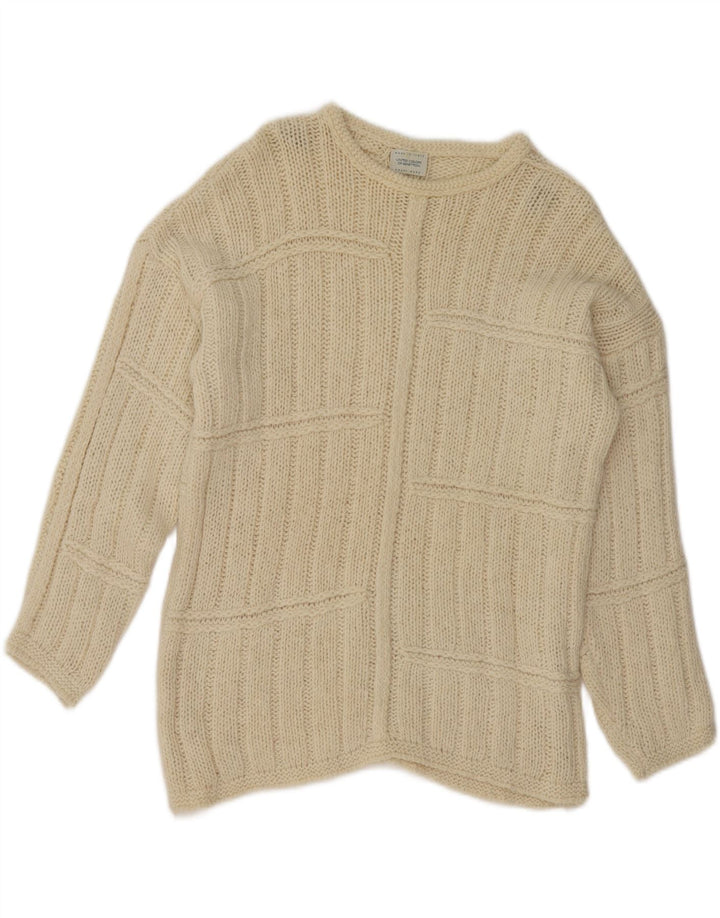 BENETTON Womens Crew Neck Jumper Sweater UK 16 Large Off White Wool