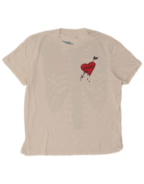 All Saints Mens Relaxed Fit Graphic T-Shirt Top Small White Cotton