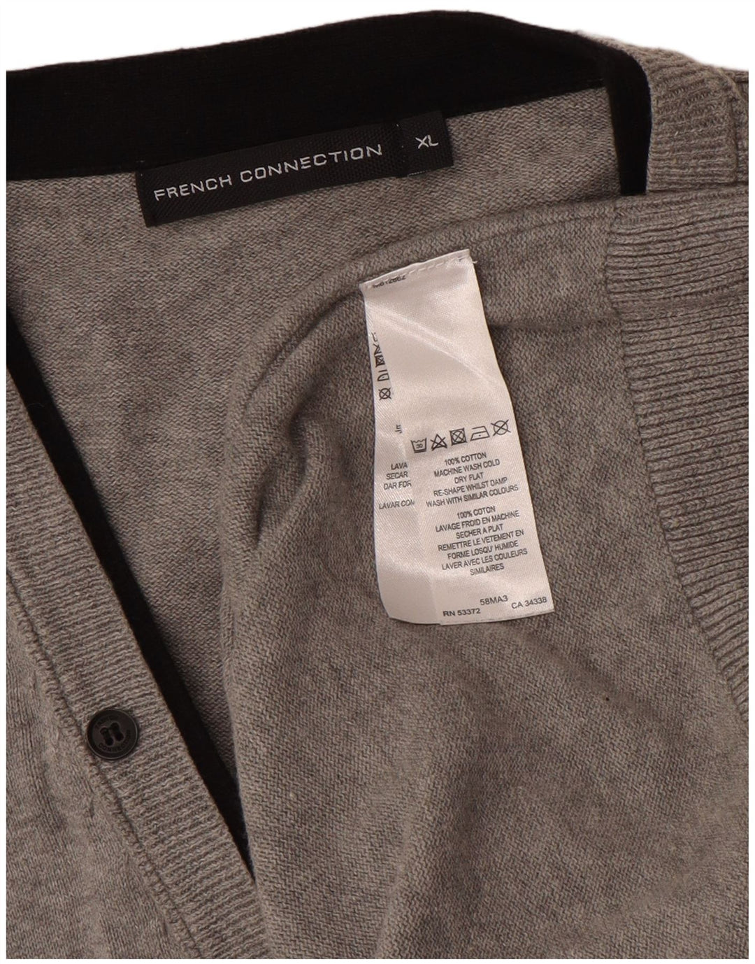 French Connection Mens Cardigan Sweater XL Grey Cotton