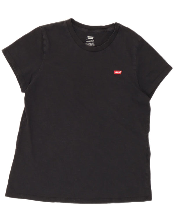Levi's Womens Perfect Crew T-Shirt Top UK 10 Small Black Cotton