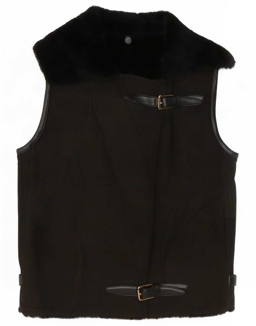 Vintage Womens Crop Sherpa Gilet EU 38 Medium Brown