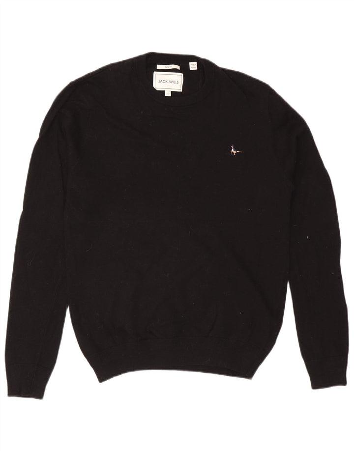 Jack Wills Mens Slim Fit Crew Neck Jumper Sweater Medium Black Cotton