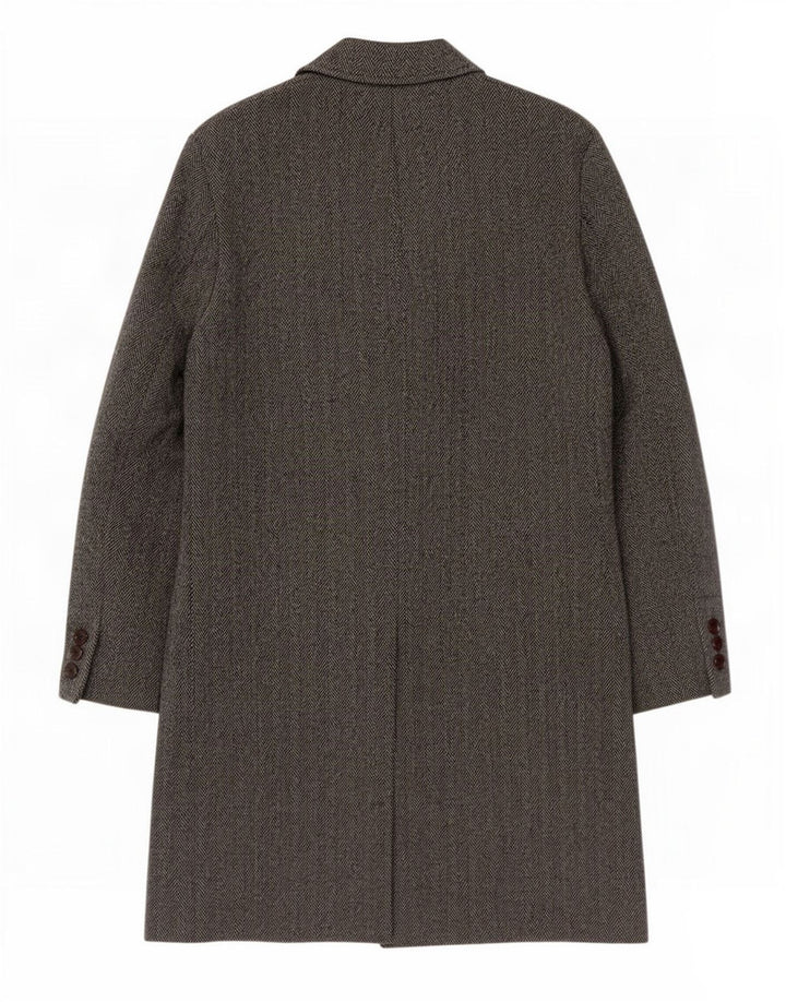 Vintage Mens Overcoat IT 54 2XL Grey Herringbone Virgin Wool