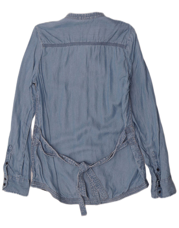 Superdry Womens Long Sleeve Military Formal Shirt UK 10 Small Blue Tencel