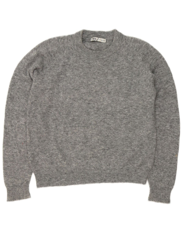 Zara Womens Crew Neck Jumper Sweater UK 16 Large Grey Flecked Nylon