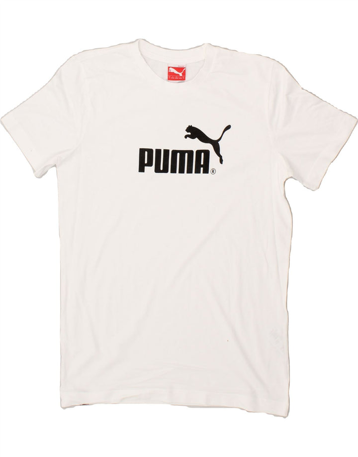 PUMA Mens Graphic T-Shirt Top Small White Cotton | Vintage Puma | Thrift | Second-Hand Puma | Used Clothing | Messina Hembry 