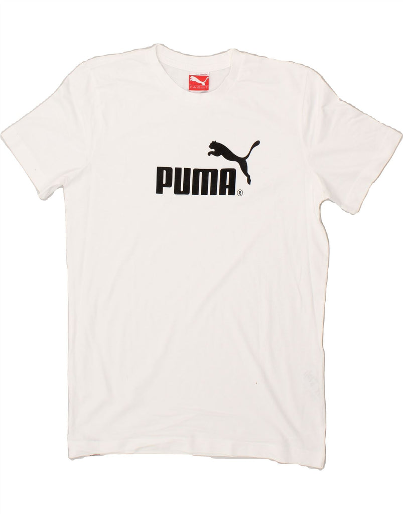 PUMA Mens Graphic T-Shirt Top Small White Cotton | Vintage Puma | Thrift | Second-Hand Puma | Used Clothing | Messina Hembry 